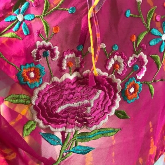 NWT Tashia London Silk Pullover V-neck Sheer Poncho with Embroidery Size M - Picture 11 of 14